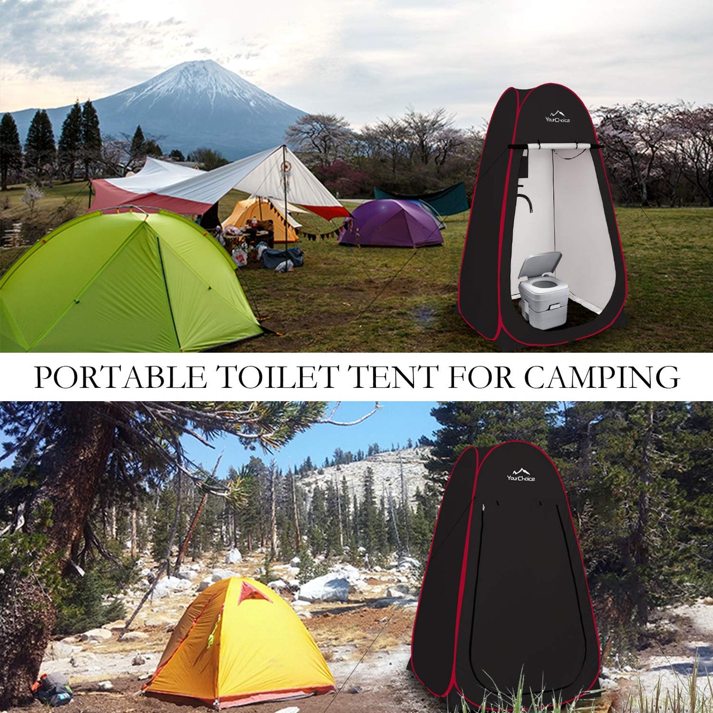 Your Choice XL Pop Up Privacy Shower Tent - Portable Changing Tent for Camping, Beach & Poolside - 82.6" Tall Double Storage Pockets & Carry Bag - Black