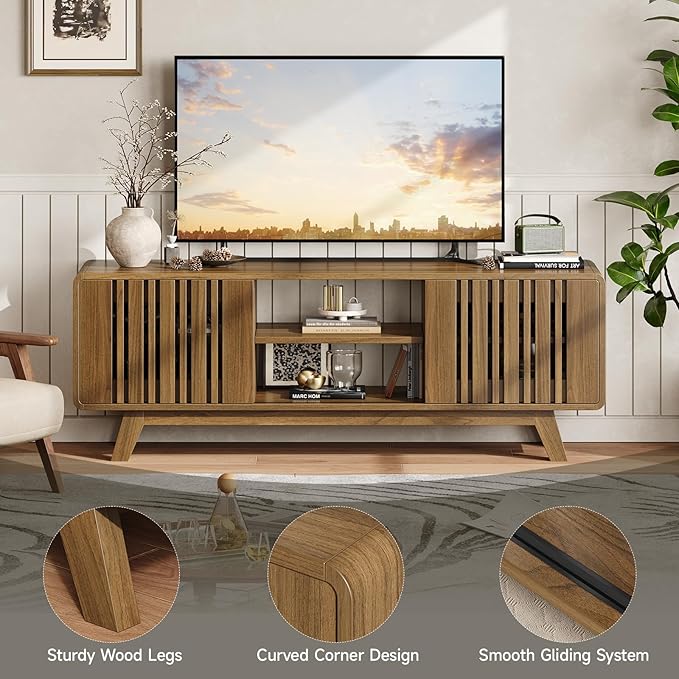 ONBRILL 63-Inch TV Stand for TVs up to 75 Inch, Mid-Century Modern Television