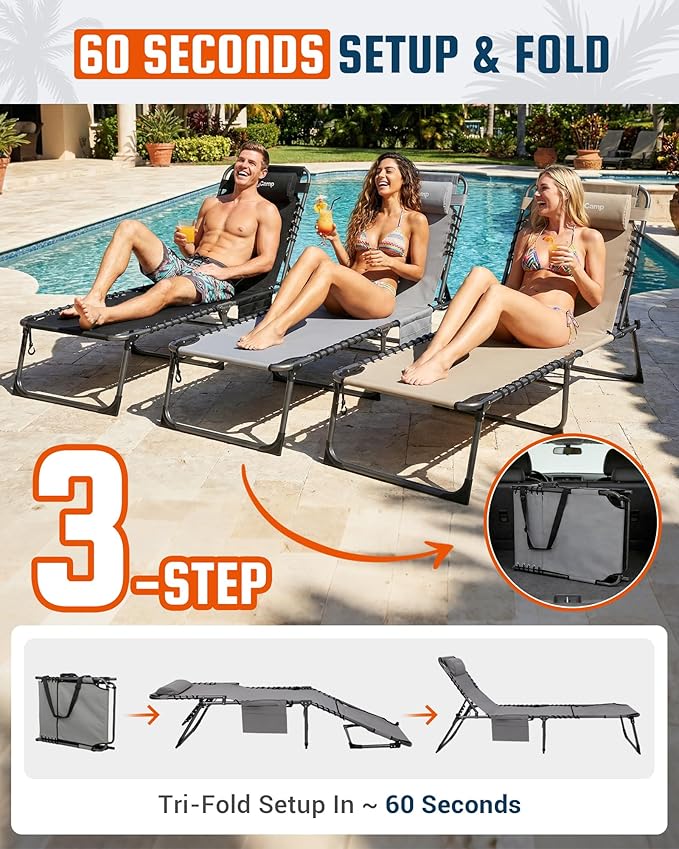KingCamp Lounge Chair Outdoor, 400LBS Tanning Chairs