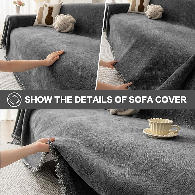 DREAMINGO Modern Chenille Couch Cover Blanket Washable Sofa Covers