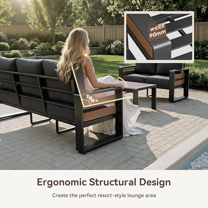 Aoxun Aluminum Patio Furniture Set, 4 Seats Sectional Metal Patio Furniture