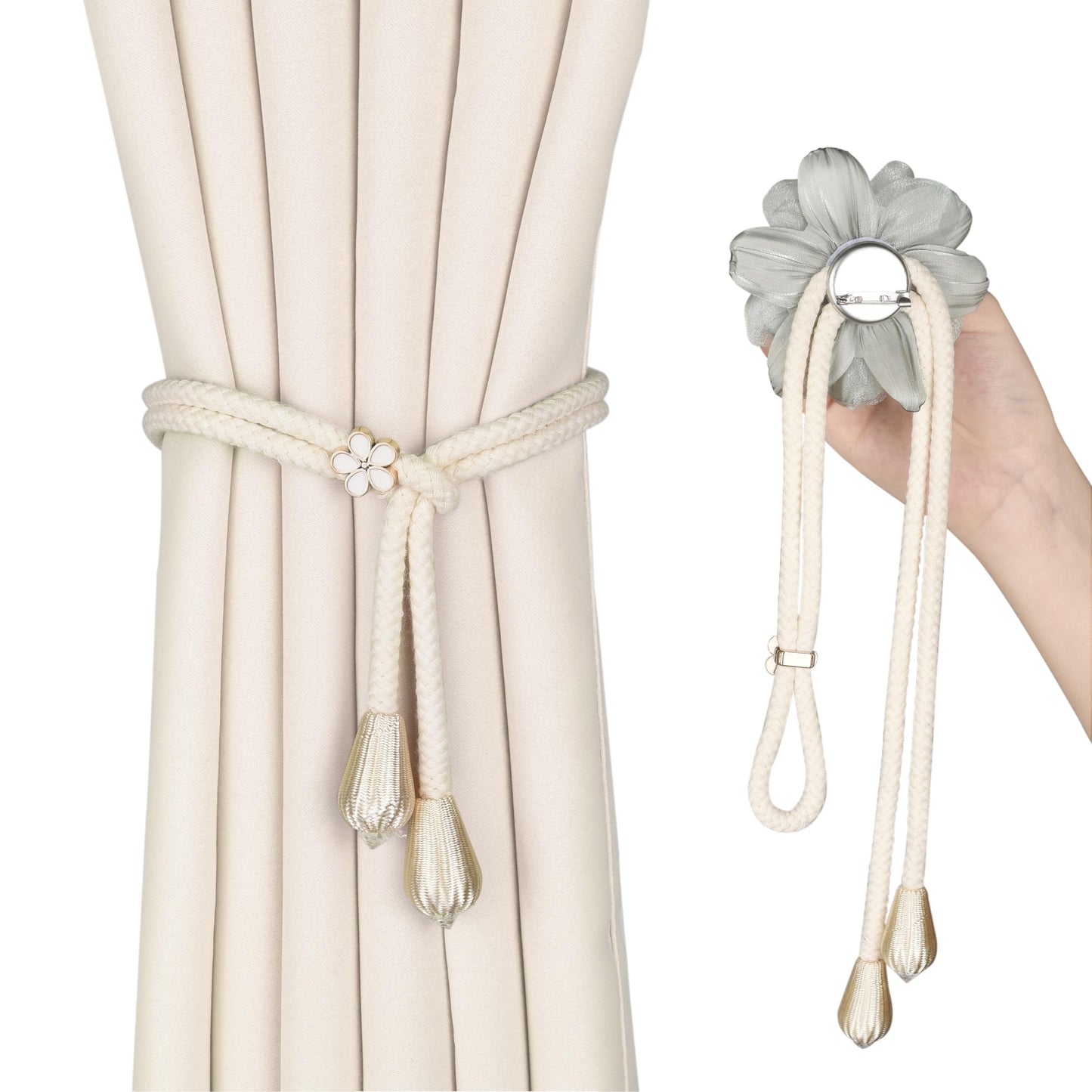 SUQ I OME Lotus Flower Curtain tiebacks holdbacks Holder for Curtain Decoration in Summer for Bedroom Decorations (Green)