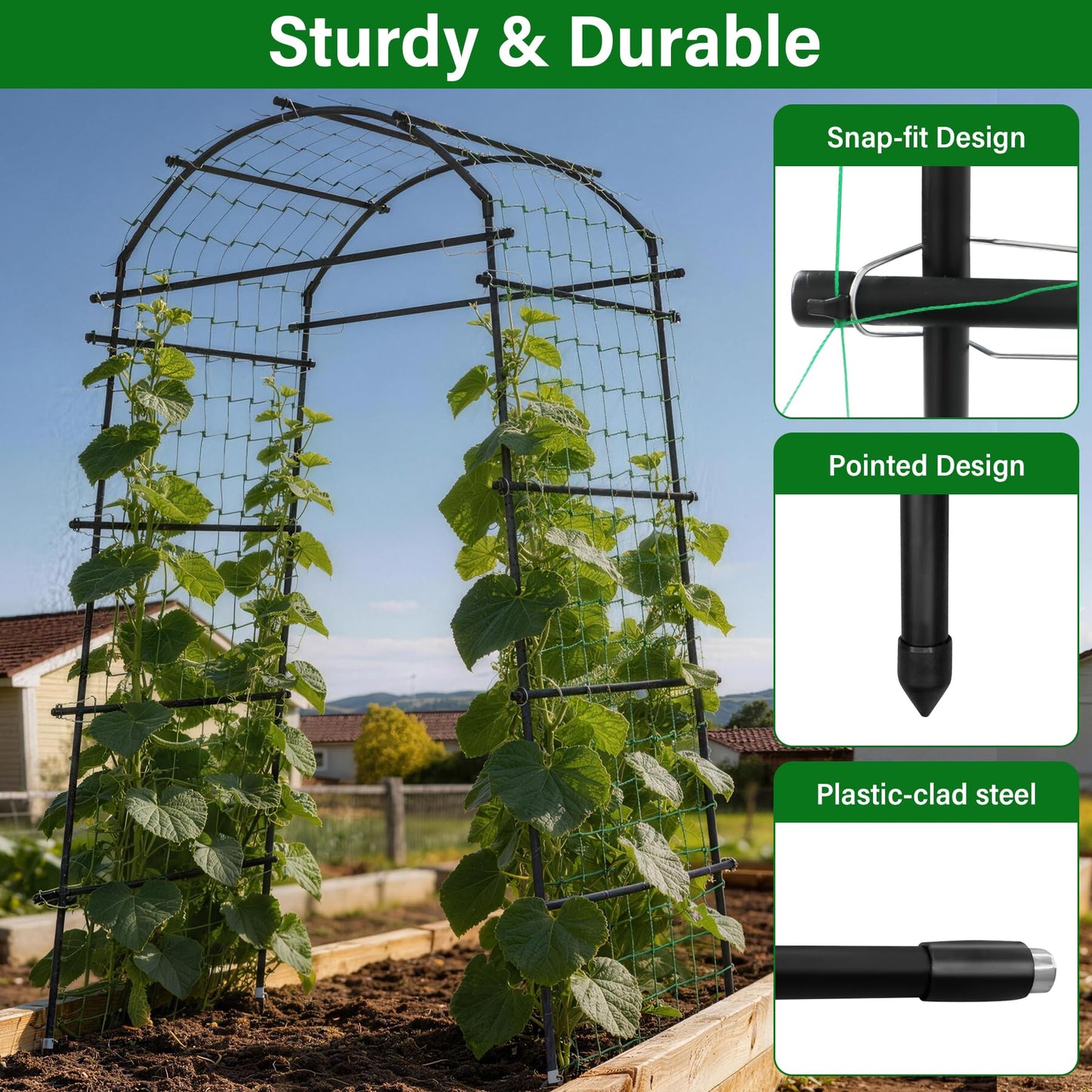 Toriexon Garden Arch Trellis for Climbing Plants, Adjustable Tunnel Trellis 7.4FT Tall & 2.8 FT Depth, Metal Plant Support Garden Trellis Arch for Outdoor Climbing Vine,Vegetable, Fruit, Flower