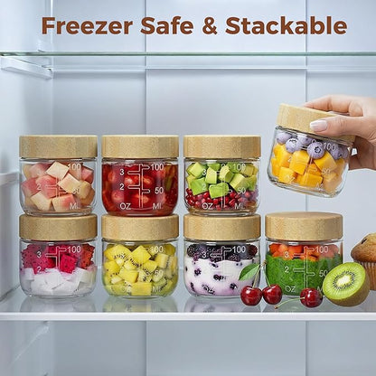 HomArtist 3oz Glass Salad Dressing Containers with Bamboo Lids - 4 Pack Small Airtight Condiment Cups, Mini Sauce Jars for Picnic, Ketchup, Dip & Snacks, Leakproof, BPA-Free & Dishwasher Safe