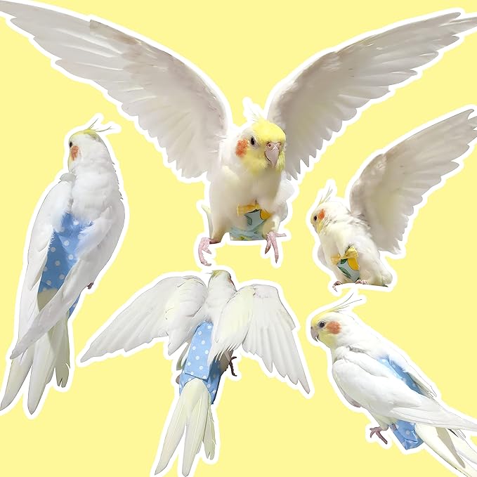 VANFAVORI Bird Diaper Harness Flight Suit Clothes with 80 Inch Flying Leash Rope for Parrots Conure Cockatiel Pet Birds Weight 80-105 Grams, M Size Denim, Including A Cotton Pad