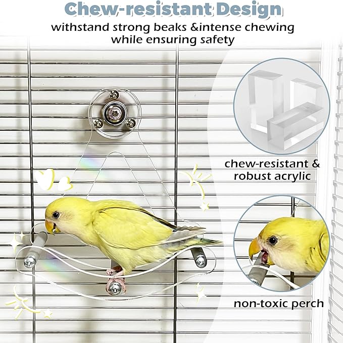 Bite-Resistant Acrylic Rocking Bird Nail Trimming Perch Stand Easy to Clean, Interactive Bird Toys for Parakeets for Cage, Budgie Puzzle Toys for Parrots, Small Birds Enrichment Toy for Lovebird