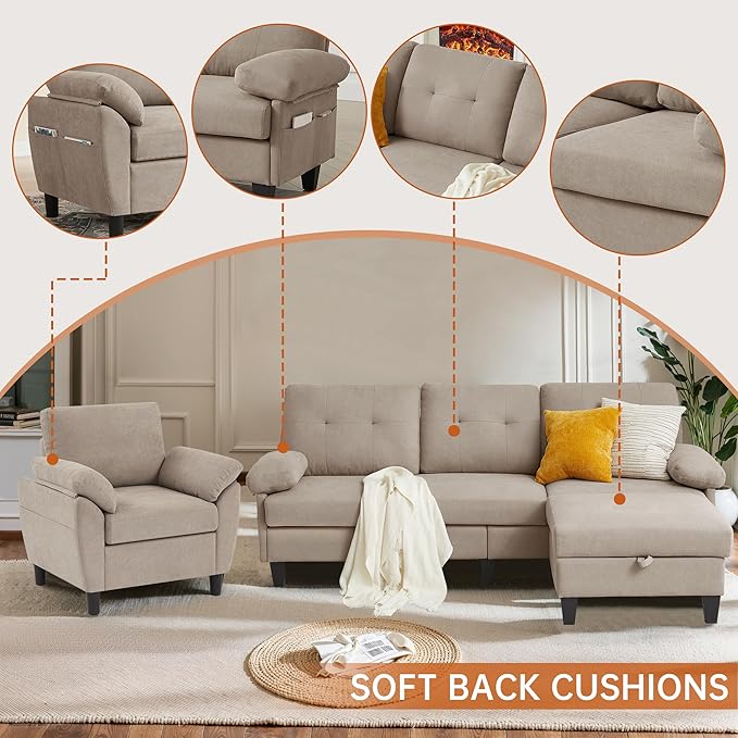 2 Piece Sectional Sofa Set, 3 Seat L Shaped Couches
