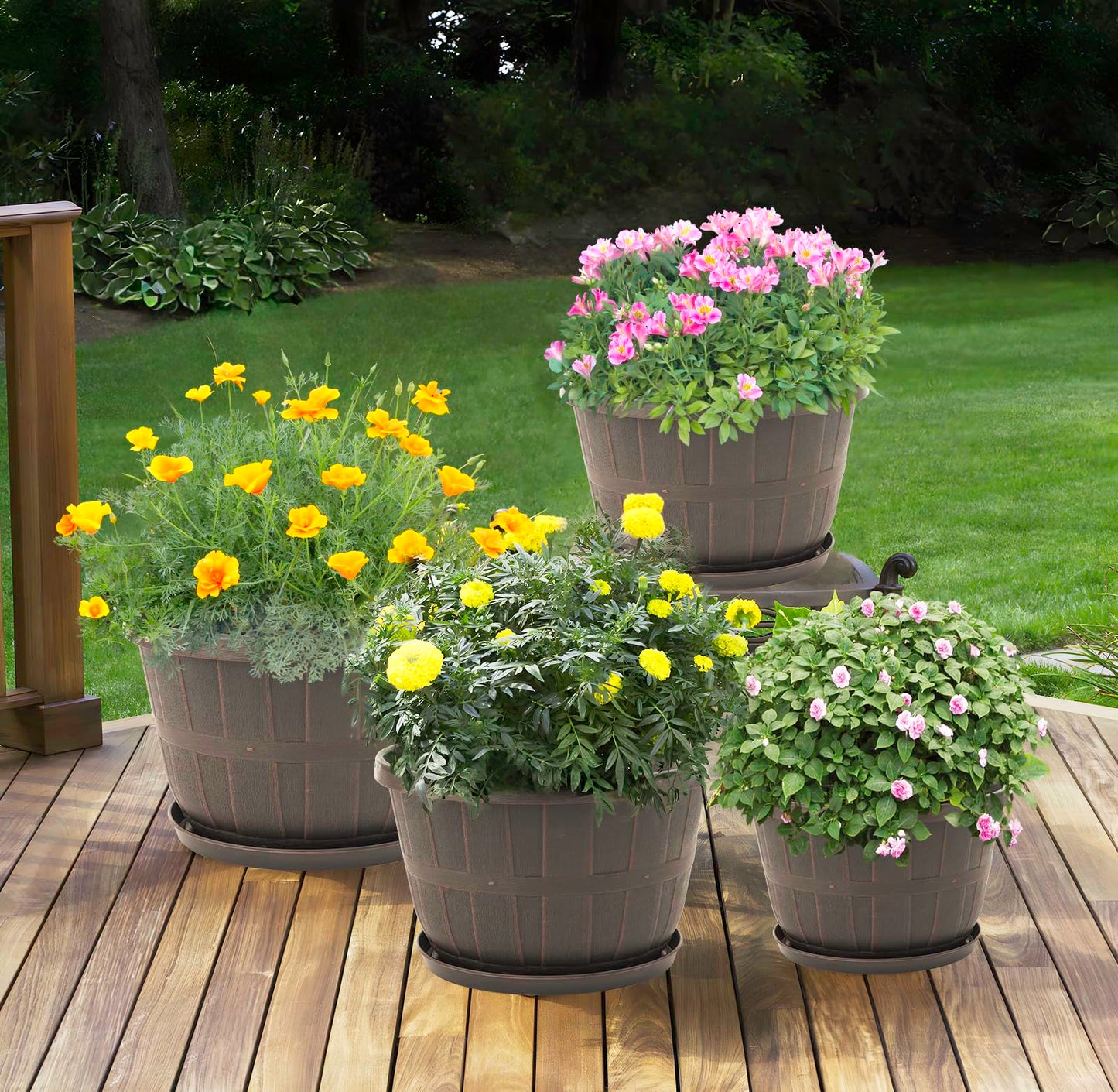 Quarut 4 Pack 10 inch Pots for Plants and 4 Pack 12 inch Flower Pots with Drainage Holes and Saucer for Outdoor Indoor Plants.
