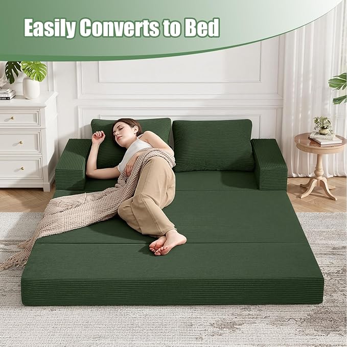 COMAX Convertible Sofa Bed Queen, Corduroy Folding Floor Couch Pull Out Couch