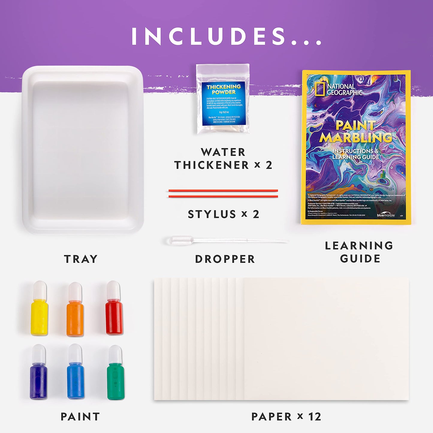 NATIONAL GEOGRAPHIC Marbling Paint Kit for Kids - Create 12 Sheets of Marble Art with Paints & Water, Painting Arts and Crafts Kit (Amazon Exclusive)