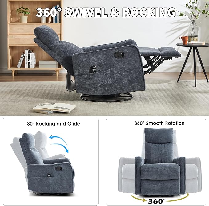 Trustyue Swivel Rocker Recliner Chair, 360° Swivel Recliner