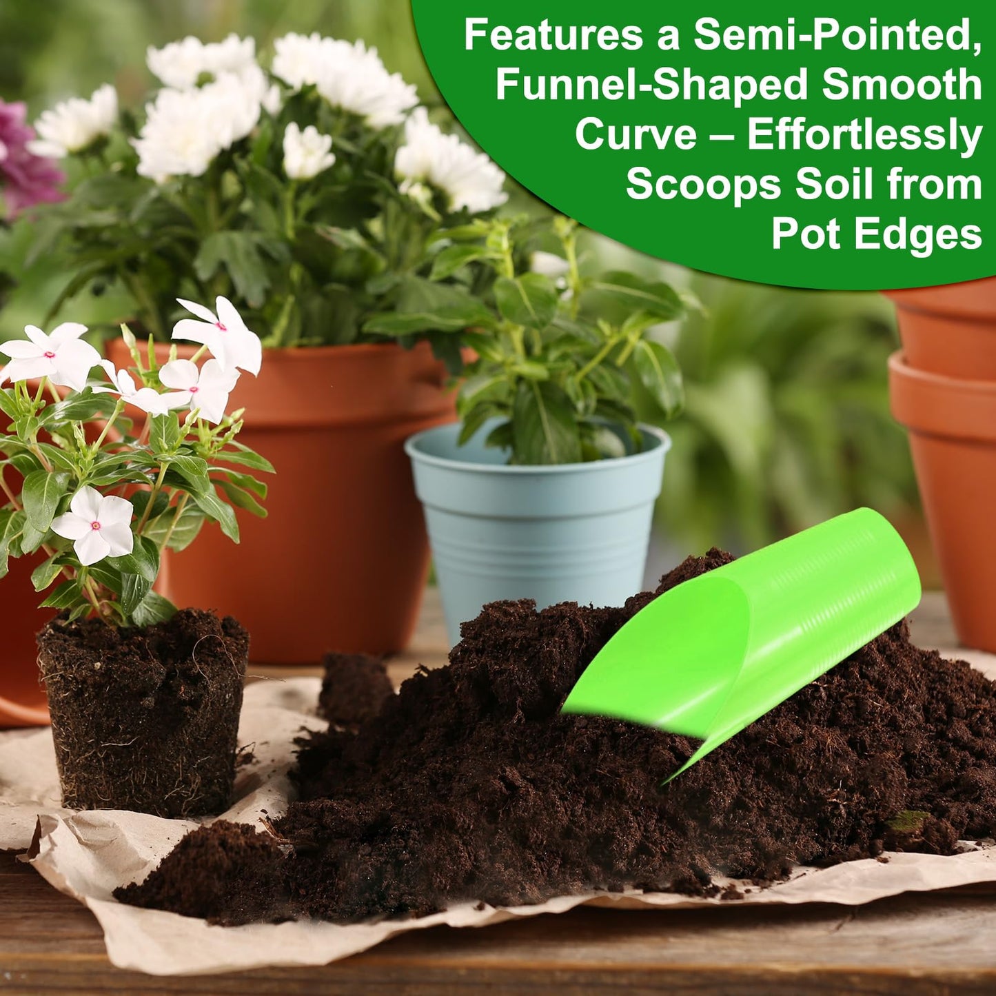 M METERXITY 18-Pack Bonsai Soil Scoops, Plastic Garden Soil Scoops Bucket Shovel Potting Scoopers for Transplanting/Flower Planting/Plant Succulent, Colorful Small Gardening Tools [Green]
