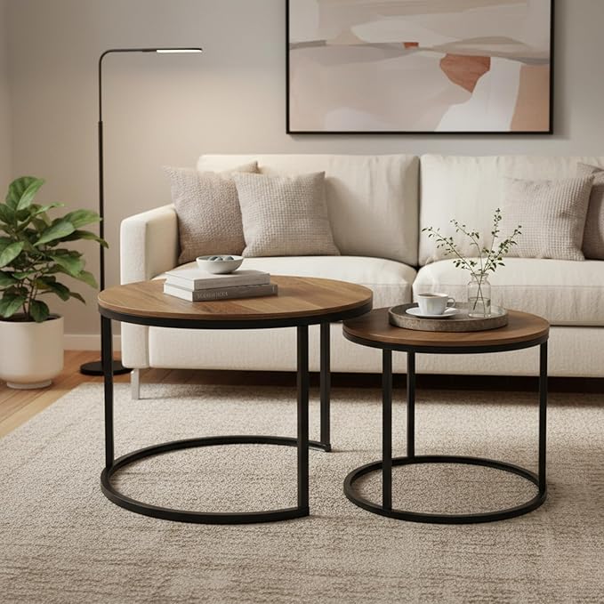 Homy Casa 23.6inch Round Coffee Table Set of 2, Modern Nesting Coffee Tables