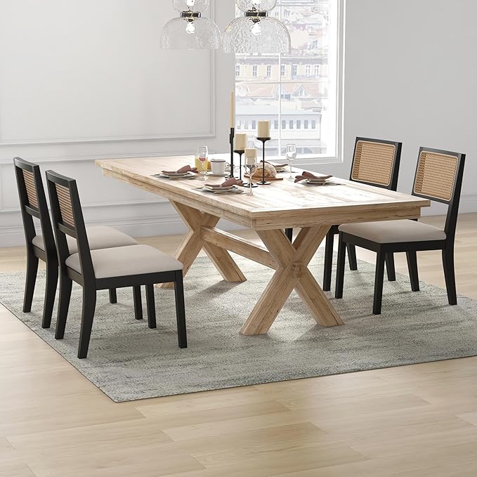 Westice Rattan Dining Chairs Set of 2, Farmhouse Natural Dining Room Chairs