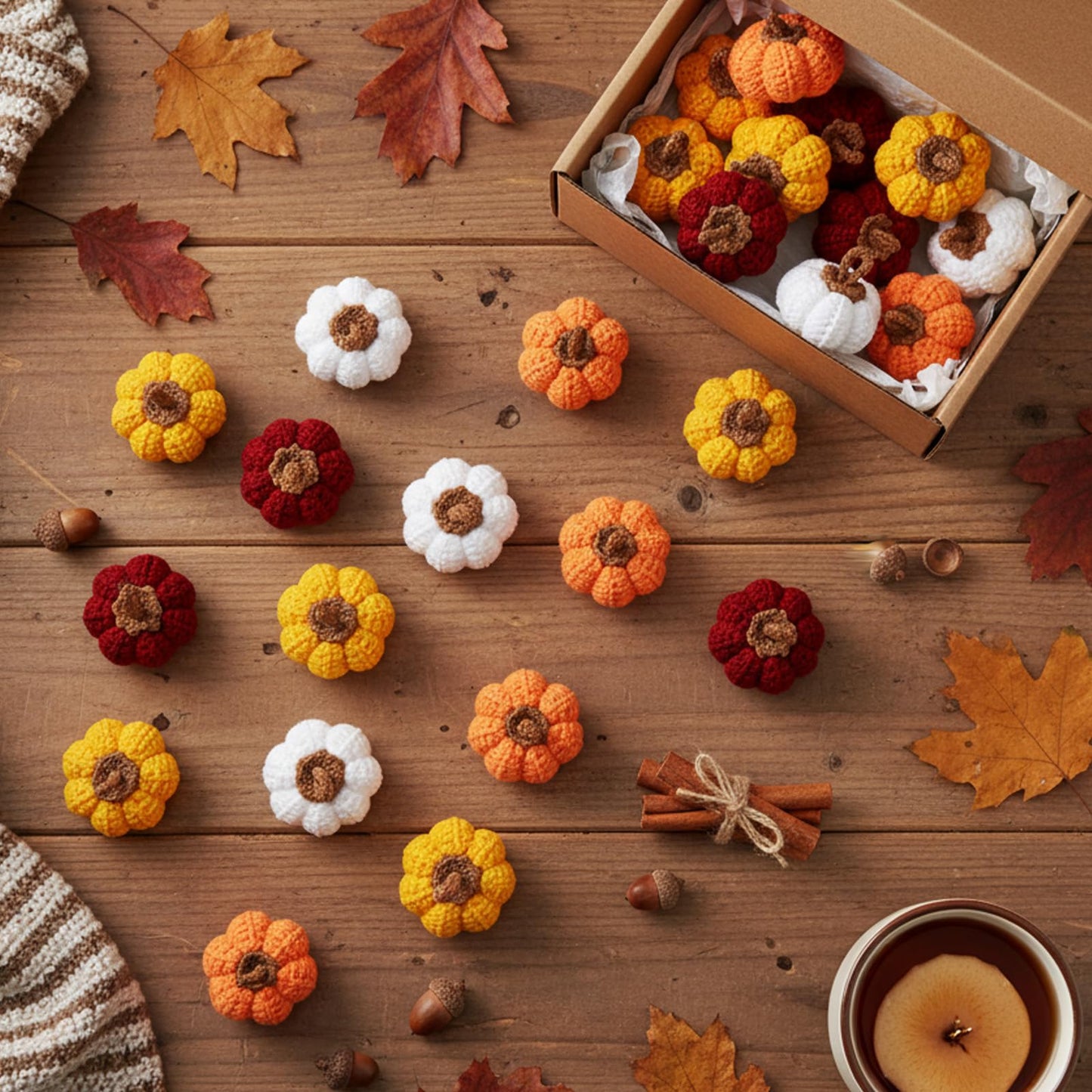 Remagr 20 Pcs Knit Pumpkins Mini Crochet Pumpkins Thanksgiving Fall Decorations Ornament Crafts Bowl Filler 2 Inch Small Rustic Farmhouse Bulk for Table Tier Tray Harvest Autumn Mantel (Orange Series)