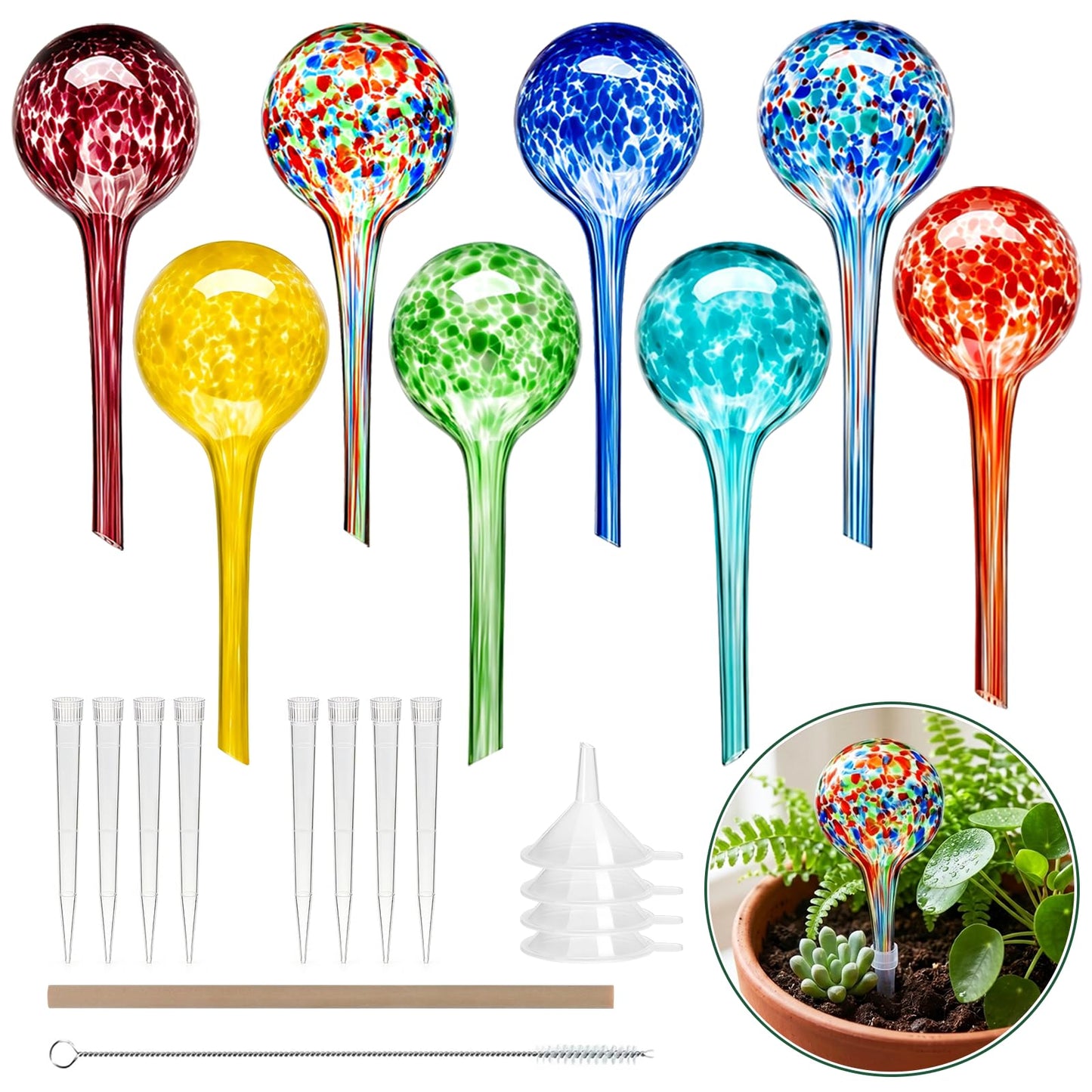 Brajttt Plant Watering Globes Automatic Glass Watering Bulbs, Glass Ball Planter, Decorative Garden Watering Plant Watering Bulbs with 8-Pack, 2.87 inch Diameter