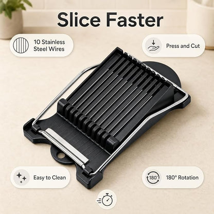 FENGCHEN Luncheon Meat Slicer, Spam Cutter with 10 Stainless Steel Wires, Slice Tool for Boiled Eggs, Banana, Avocado, Black