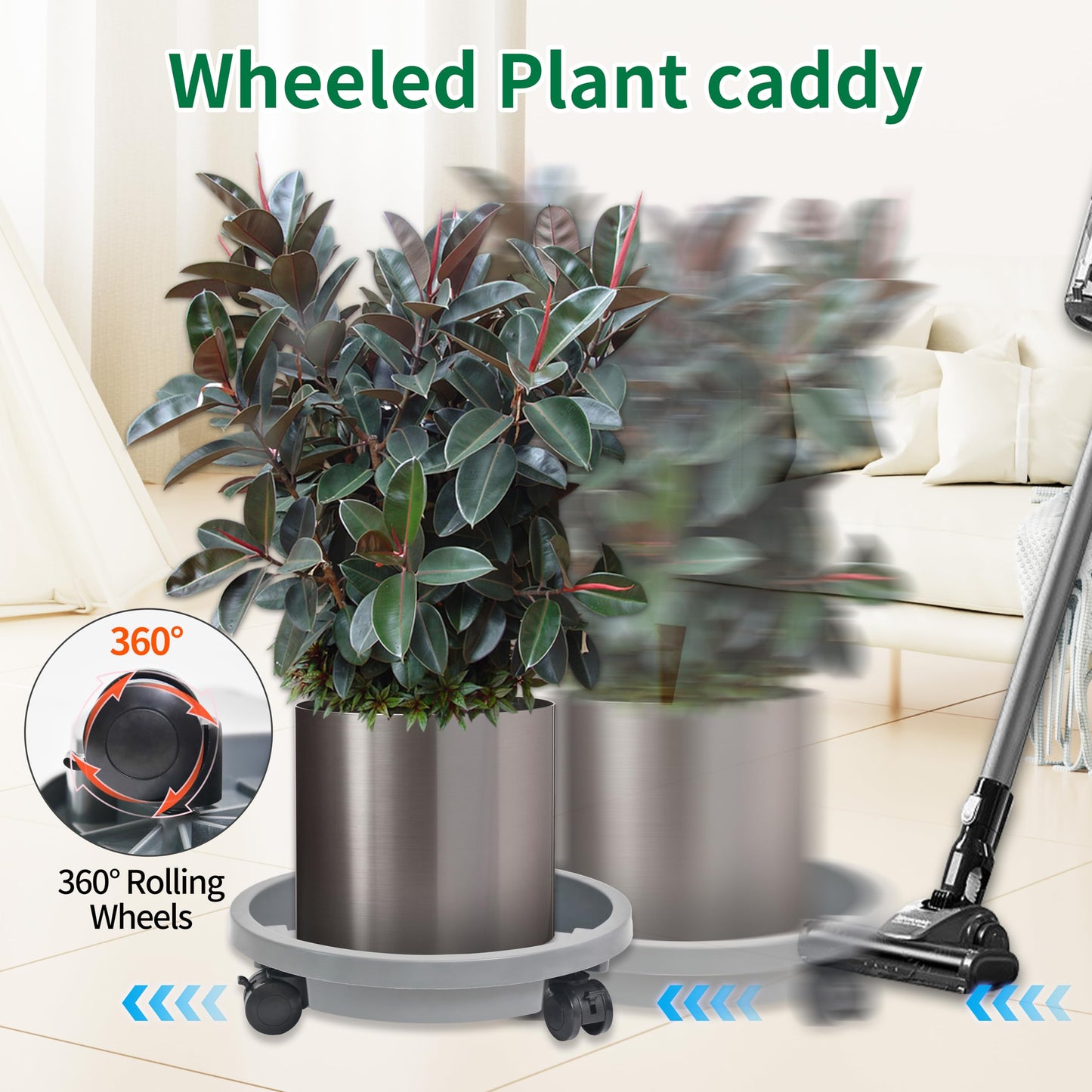 ORIMERC 3 Pack Plant Caddy with Wheels Heavy Duty 12 inch Plant Saucer Self-watering Design, Movable Wheeled Round Planter Stand Coaster Trolley, Flower Pot Dolly Rack Tray on Rolling Caster Roller Indoor Outdoor