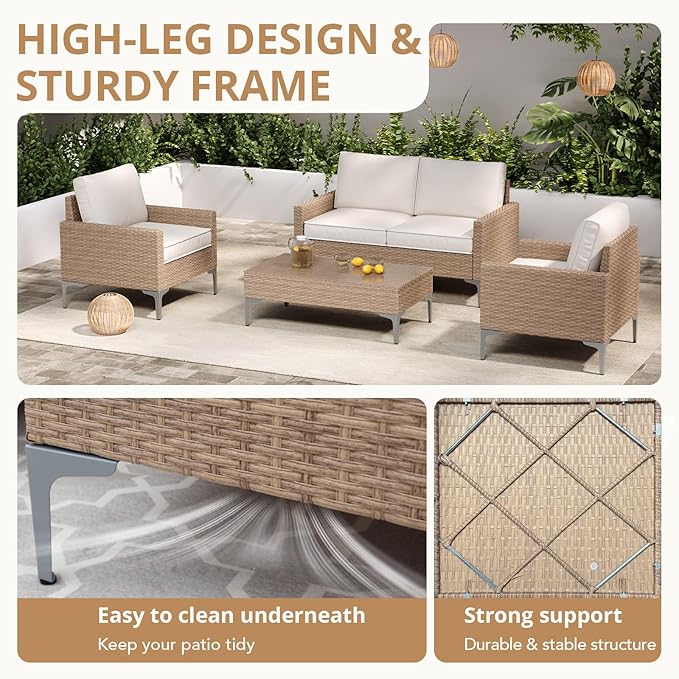 4-Piece Patio Furniture Set, Outdoor Wicker Sectional Sofa