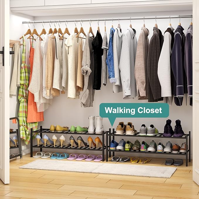 viewcare Black Shoe Rack, 2-Tier Long Shoe Rack