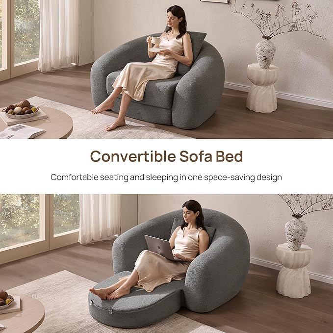 SICOTAS Curved Sofa Couch Bed for Living Room Convertible Futon Cloud Boneless