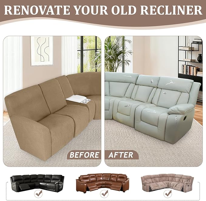 ALIECOM 100% Waterproof Recliner Sectional Couch Covers L Shape Stretch Corner