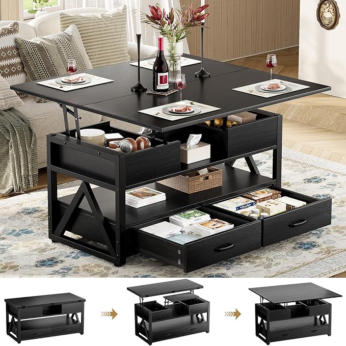 Memobarco 40" Lift Top Coffee Table, 4 in 1 Multi-Function Lift Coffee Tables