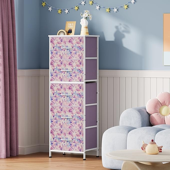 WLIVE Fabric Dresser, 5-Drawer Tall Dressers