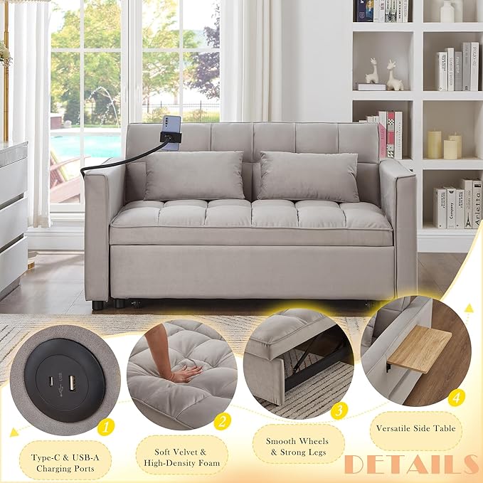 70” 3-in-1 Convertible Sofa Bed Couch