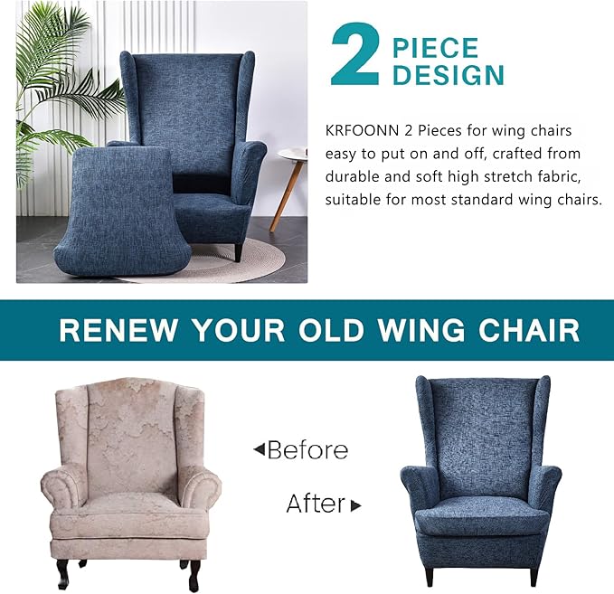 KRFOONN Wingback Chair Covers Slipcovers 2 Piece Stretch Wing Chair Covers