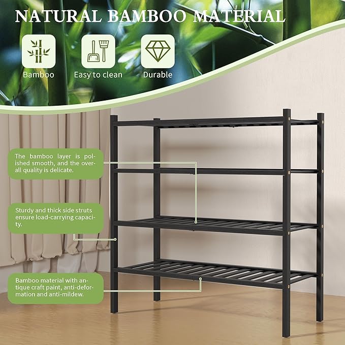 ROMGUAR CRAFT 4 Tier Bamboo Shoe Rack