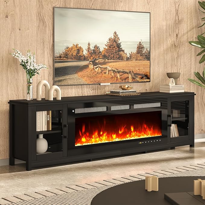 MXV 80" Fireplace TV Stand, Modern Entertainment Center