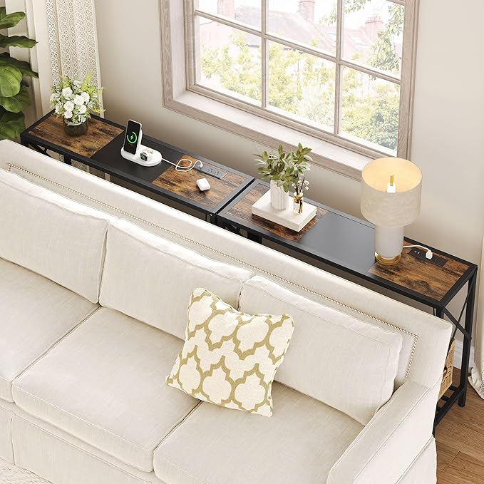 Tajsoon Console Table with Charging Station, 41.8" Entryway Table with Shelves