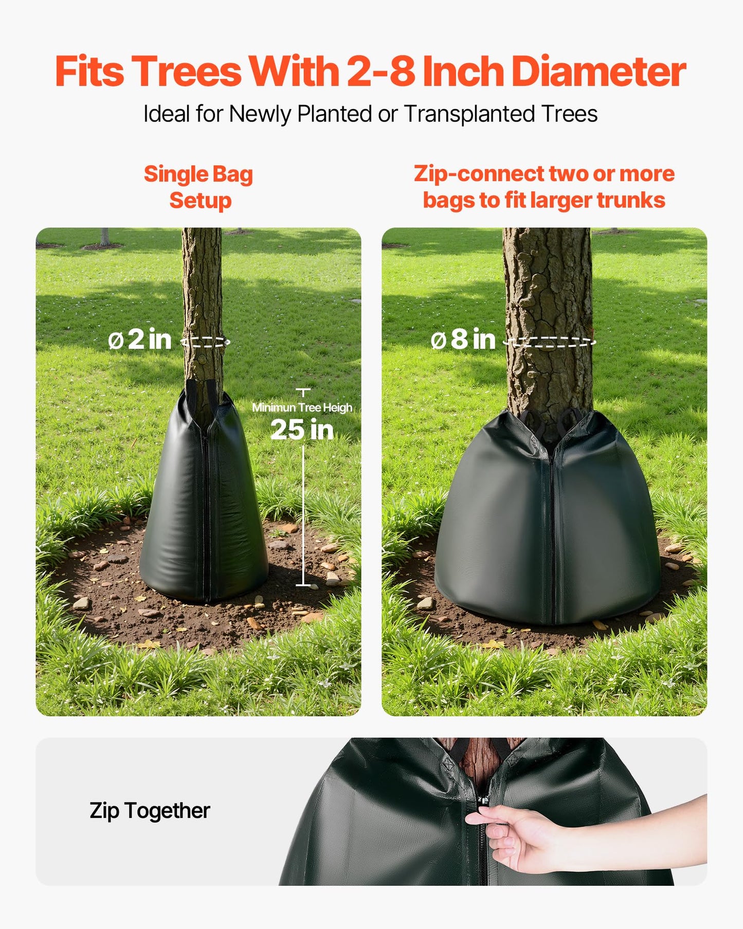VEVOR Tree Watering Bags Slow Release 20 Gallon 25 Pack, 3-4 Hours Tree Water Bag, Heavy Duty PE Tree Drip Irrigation Gator Bag with Zipper, Durable & Reusable Deep Root Shrub Watering Bag