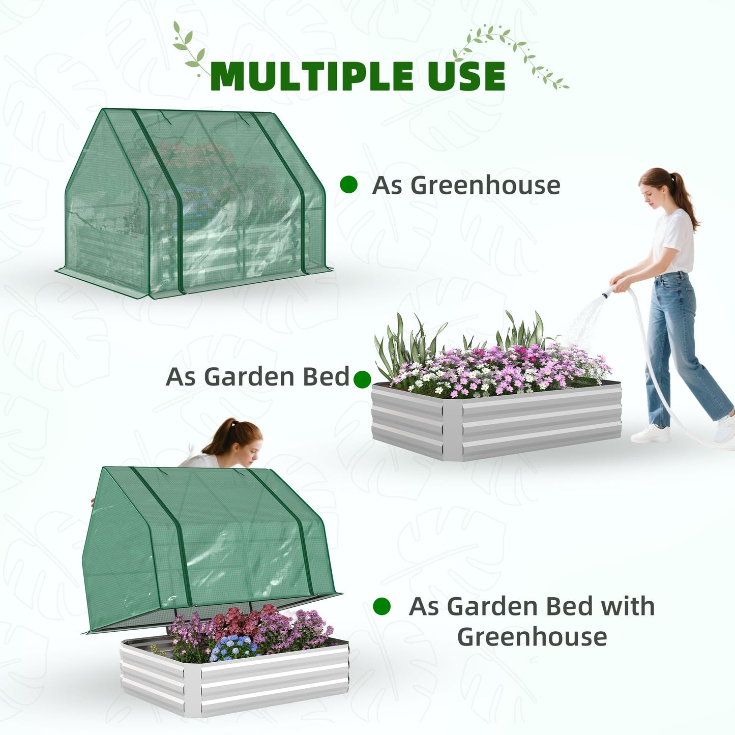 Outsunny 4 x 3 x 3ft Raised Garden Bed with Mini Greenhouse, Galvanized Raised Garden Bed with Cover for Herbs and Vegetables, Small Greenhouse for Patio Garden Balcony, Green