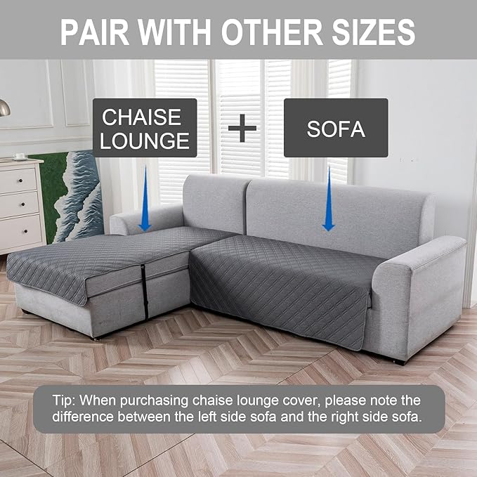 Genina L Shape Couch Cover, Sectional Couch Chaise Covers, Waterproof Washable