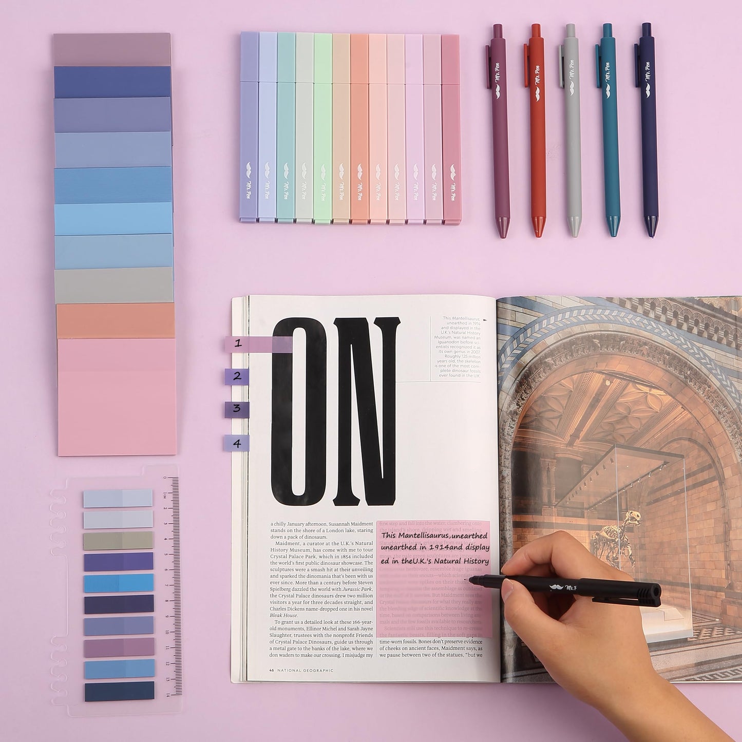 Mr. Pen- Aesthetic Book Annotation Kit, 38 pcs, 12 No Bleed Aesthetic Highlighters, 5 Gel Pens Black Ink, 700 Transparent Sticky Notes & Tabs for Study, Bible Journaling, Planner, Office Supplies