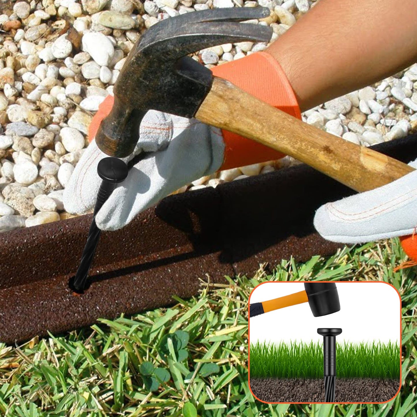 NEUERMOND 200 Count Plastic Landscape Edging Anchoring Stakes 8-Inch Garden Lawn Yard Landscaping Spikes for Paver Edging, Weed Barrier, Tent, Artificial Turf & More