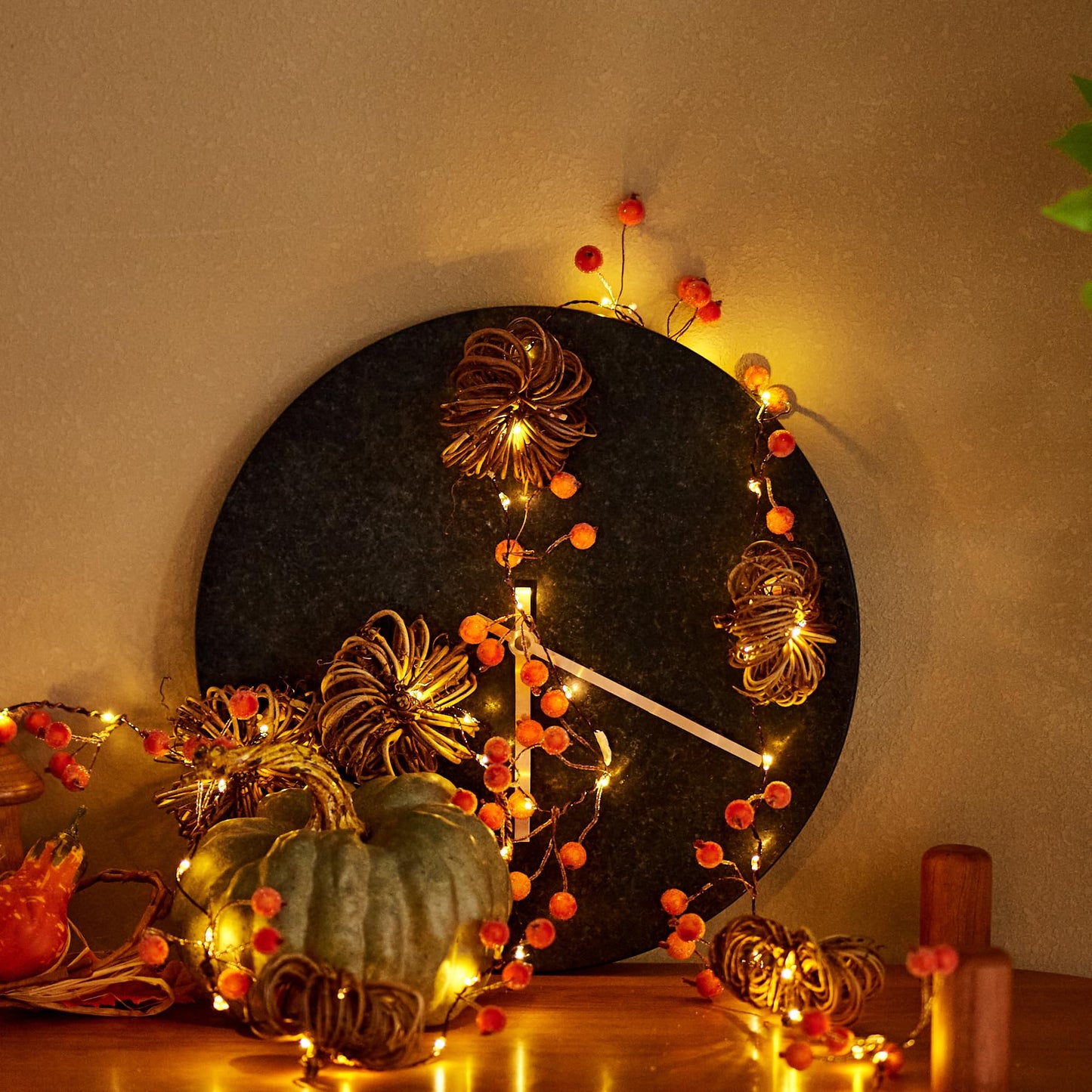MIYA LIFE Nature Rattan Pumpkin Lights - 10FT 30 LED Cozy Fall Garland with Lights Battery Operated Charming Thanksgiving Decorations with Remote - Ideal Thanksgiving Garland Fall Decorations for Home