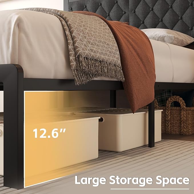 Fluest Full Bed Frame with Headboard Linen Upholstered Bed Frame Platform