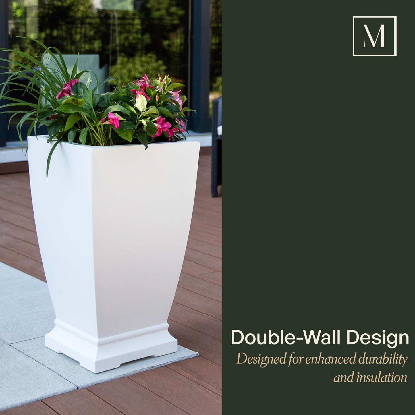 Mayne Acadia 28-Inch Self-Watering Tall Planter, Weather-Resistant and Durable, Ideal for Indoor and Outdoor Use, Perfect for Patio, Porch, or Entryway