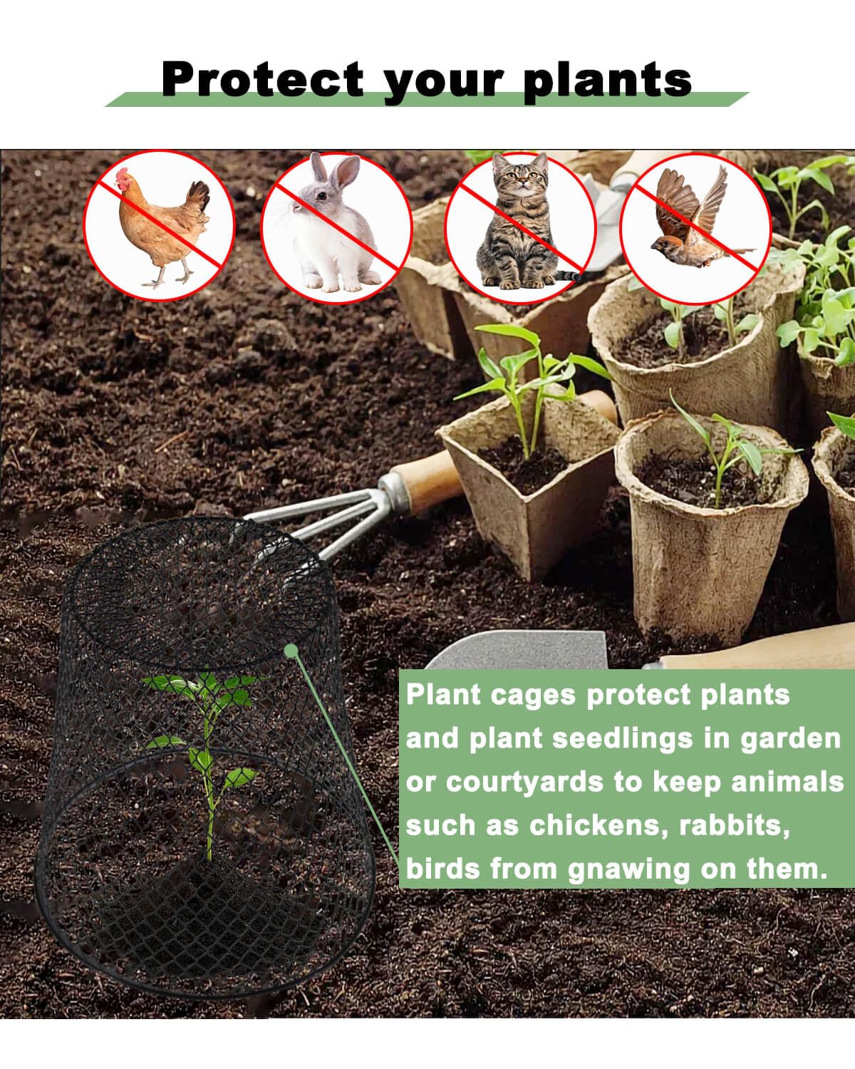 vensovo 12 Pcs Chicken Wire Cloche Plant Covers, 9 inch Metal Plant Protectors from Animals, Heavy-Duty Garden Netting to Keep Rabbits, Squirrels, Birds & Other Small Animals Out