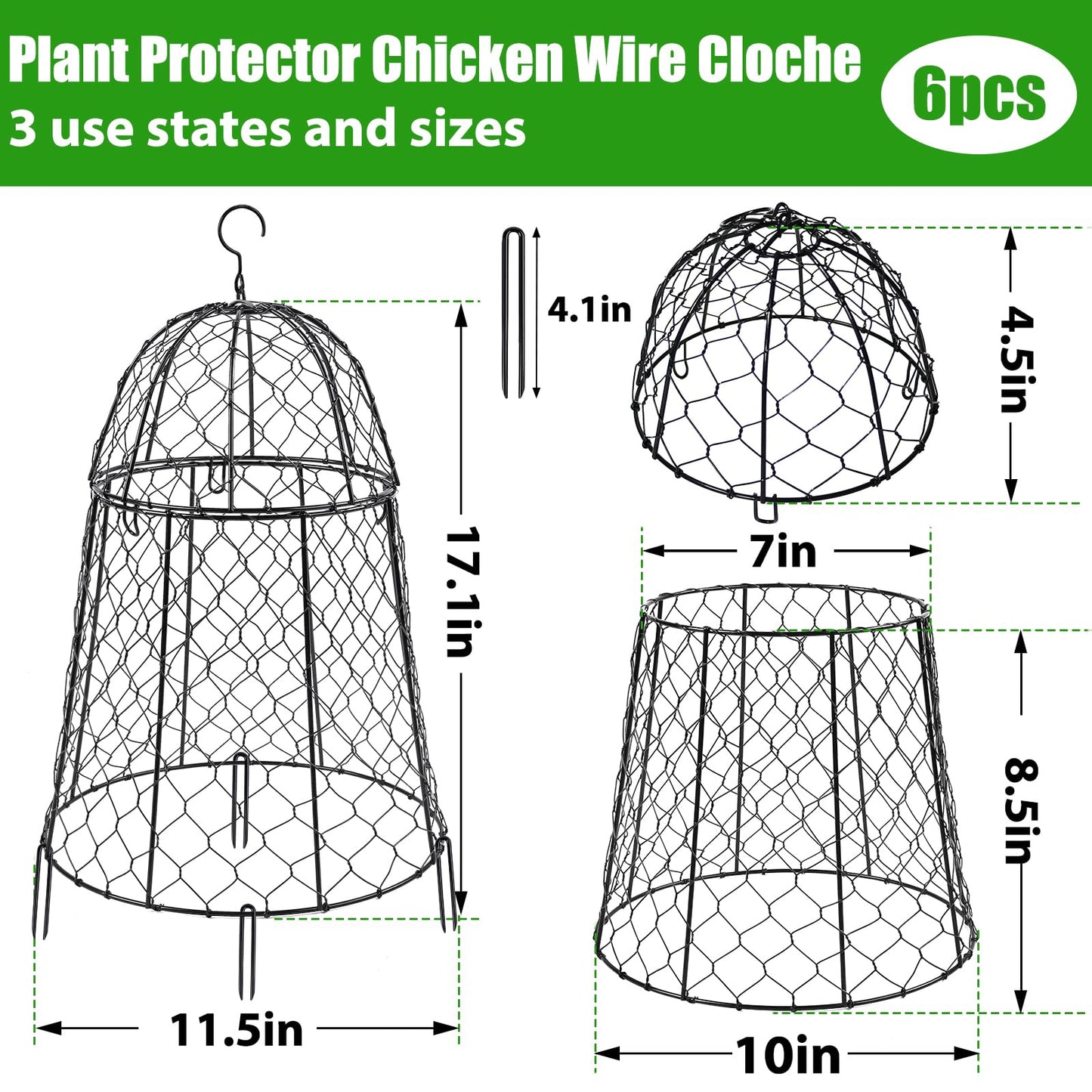 Phoncoo 6 Pack Garden Cloches for Plants, Sturdy Plant Protectors from Animals, Chicken Wire Cage for Garden Cages to Keep Bunnies Chicken Squirrels Birds Animals Out