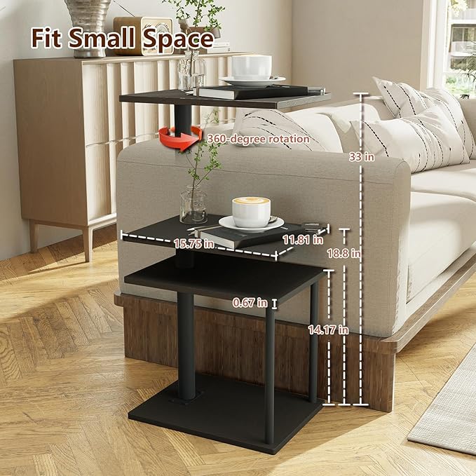 Faesun Swivel Side Table for Couch Arm, Adjustable C End Table for Recliner or