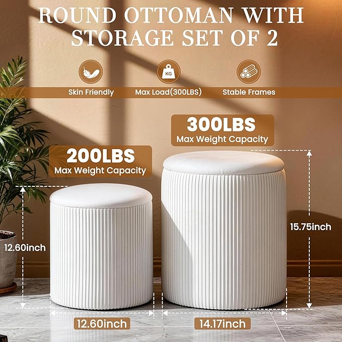 White Vanity Stool Set of 2