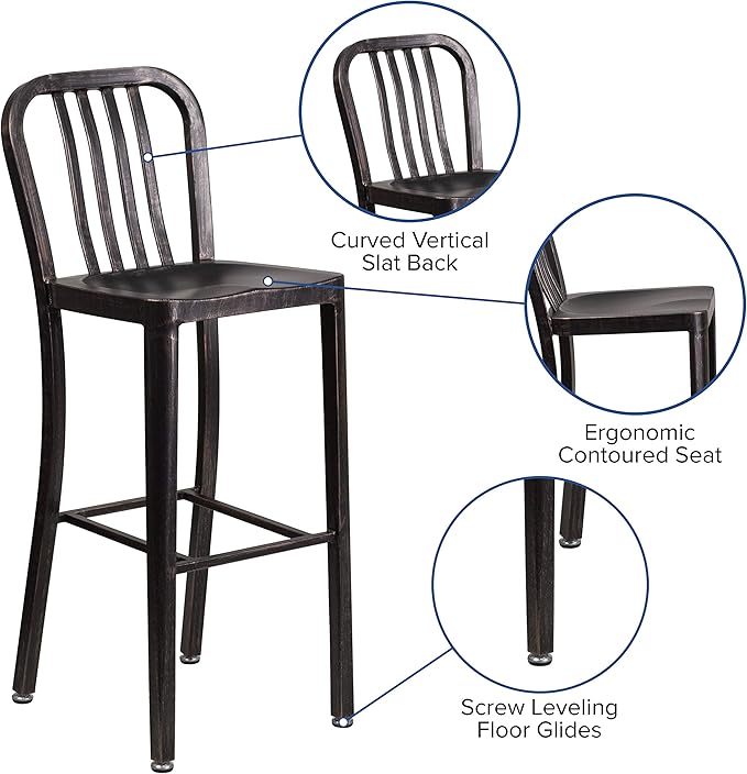 Flash Furniture Gael Commercial Grade 2 Pack 30" High Black-Antique Gold Metal