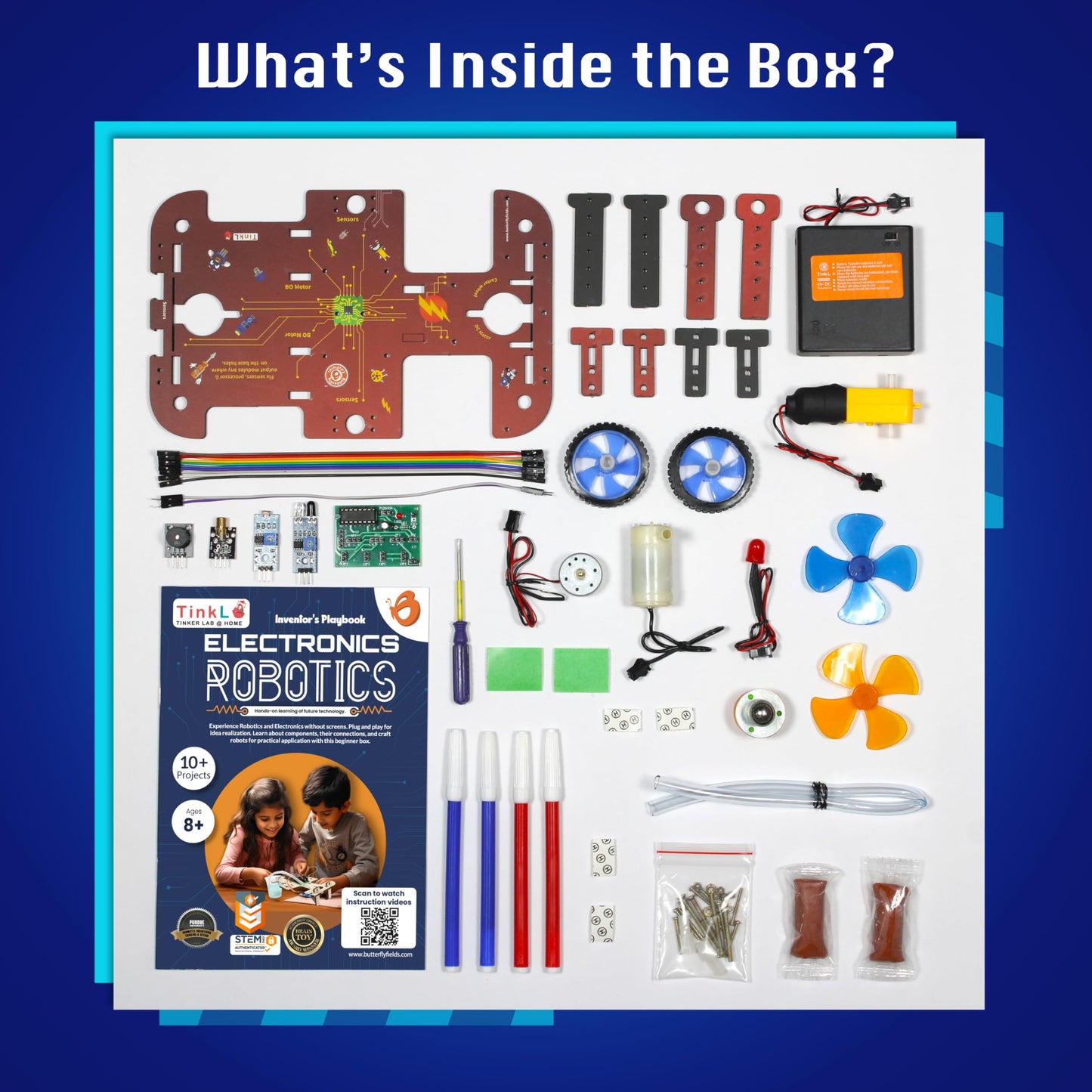 Butterfly EduFields 10-in-1 STEM Robotics Kit for Kids Ages 8-14 | Electronics & Engineering Science Kit with Circuit Board Projects | Educational Robot Building Kit