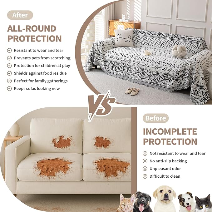Boho Chenille Couch Cover for Dogs, Non Slip Sofa Cover, Couch Slipcover Covers