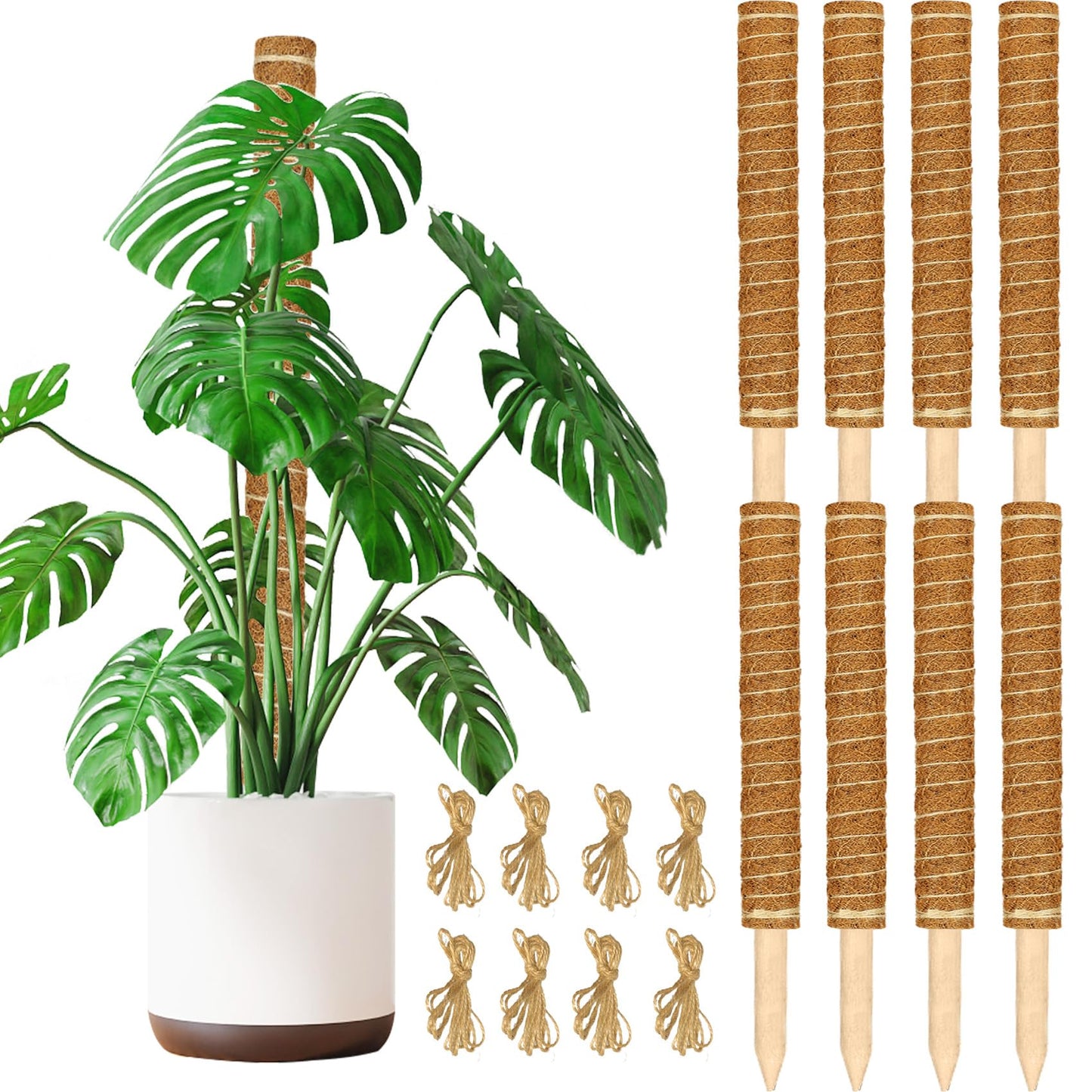 JJGoo Moss Pole for Plants Monstera,【8 Pack】 17 inch Plant Support Pole, Extendable Coir Totem Pole for Potted Plants Pothos, Train Indoor Climbing Plants to Grow Upwards