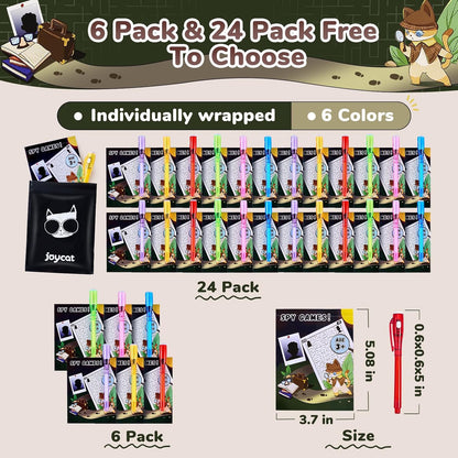 JoyCat 24 Pcs Invisible Ink Pens with UV Light for Kids with Notebooks,Spy Pen Magic Markers for Secret Message,Class Prizes for Students Bulk,Birthday Gift for Boys Girls